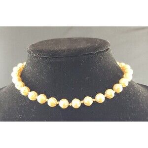 Vintage Unsigned Single Strand Choker Necklace, Gold Tone Textured Faux Beads